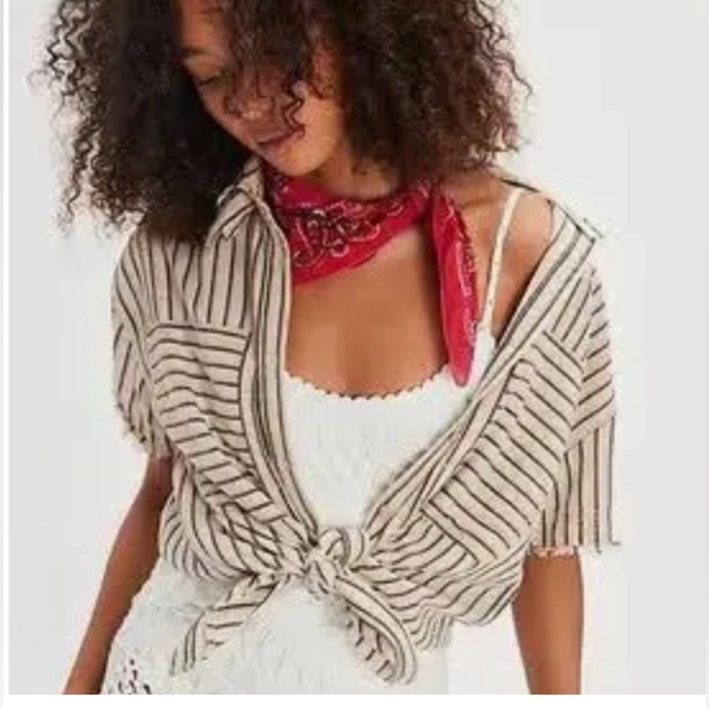 Free People We The Free Christopher Linen Shirt. NWT. Ivory combo - Picture 2 of 4